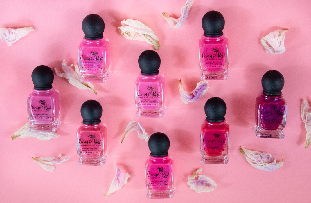 Cienna Rose nail polishes pinkerbell tickledpink shoppingspree candygirl standingovaton pink lemonade piningabout you the fuschia is bright lifestyle